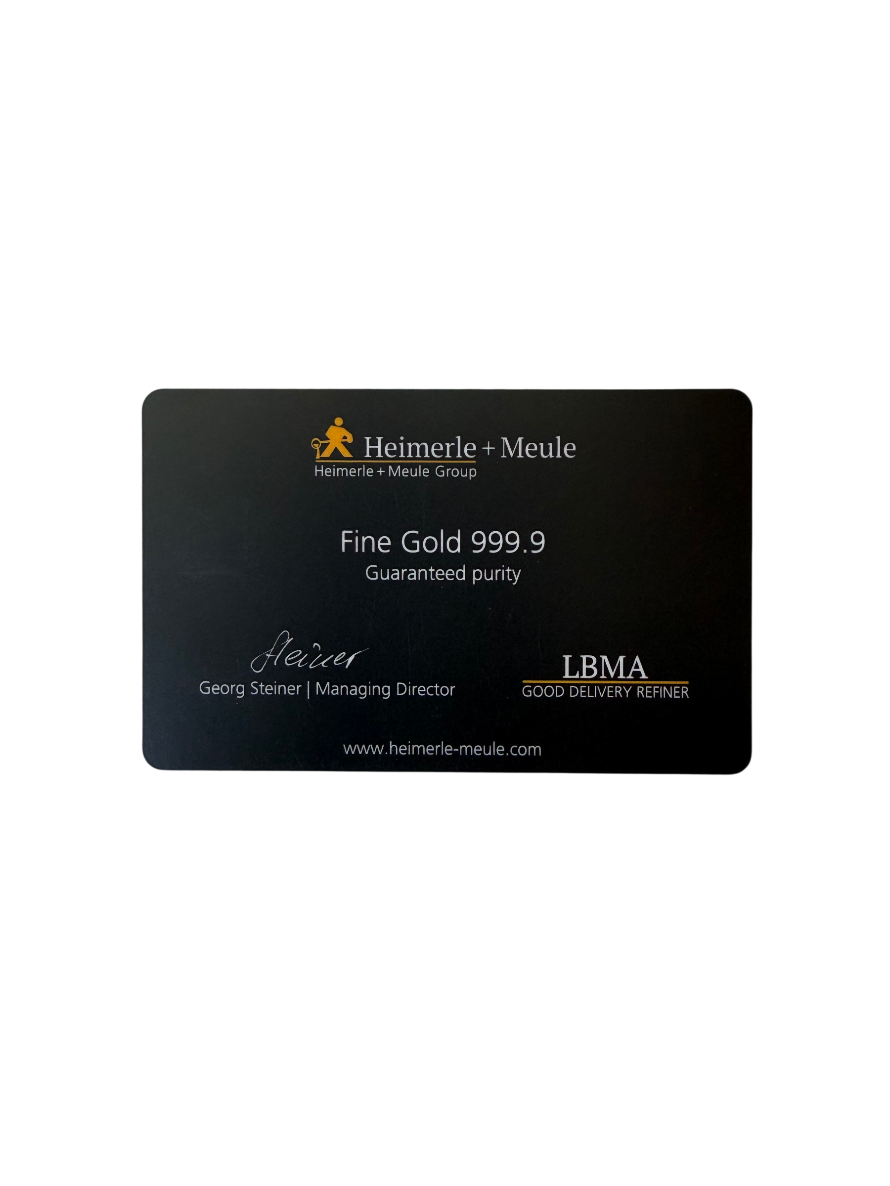 1 Gramm Secain Card Goldbarren Heimerle + Meule