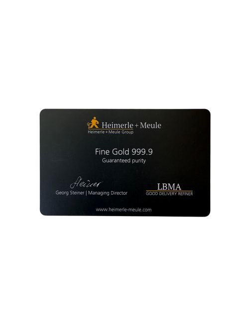 1 Gramm Secain Card Goldbarren Heimerle + Meule